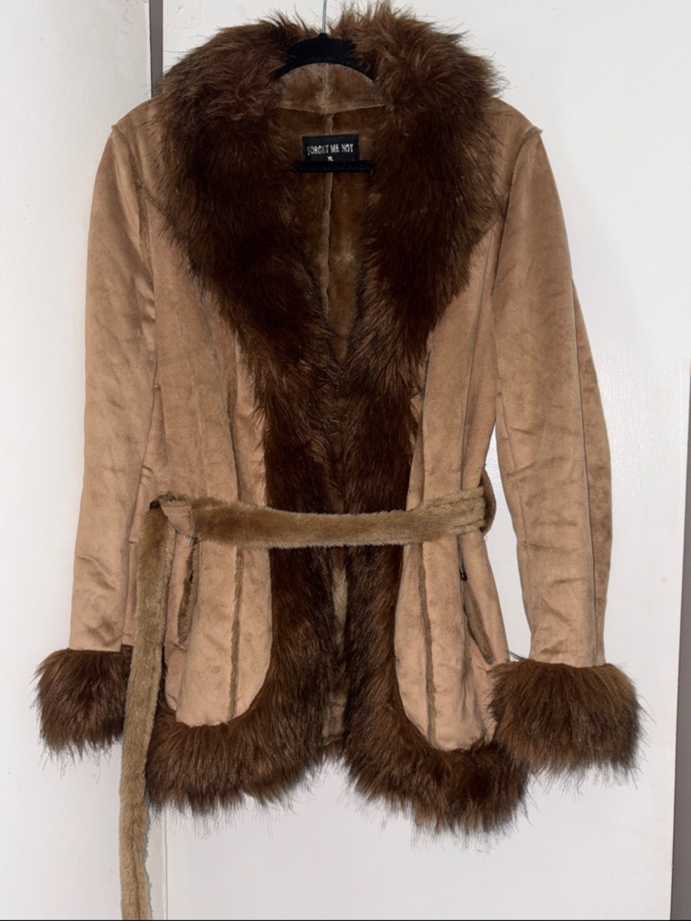 Womens  coat teddy faux fur trim  brown tan hidden clasp sizeXL#Y2#PennyLane#Fal